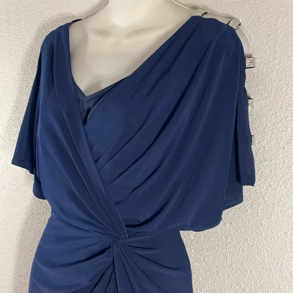 Alex Evenings Navy Blue Crystal Open Sleeve Blouson Maxi Gown Dress 6 - Picture 6 of 10